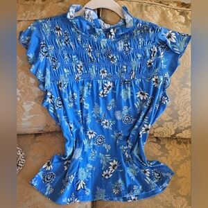 NWOT Ann Taylor blue floral top